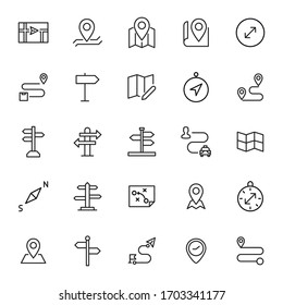 asigna el conjunto de iconos de línea. Elementos vectoriales de trazo para el diseño moderno. Pictogramas simples para concepto móvil y aplicaciones web. Iconos de línea de vectores aislados en un fondo blanco. 