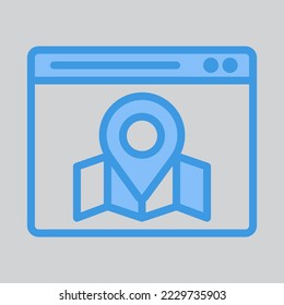 Maps and location icon in blue style about browser, use for website mobile app presentation