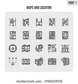 maps and location icon  outline style