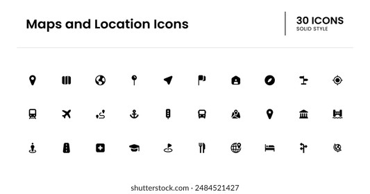 Maps and Location icon set. map, location, vector, navigation, illustration, point, pin, road, direction, gps, icon, marker. Vector solid icon illustration