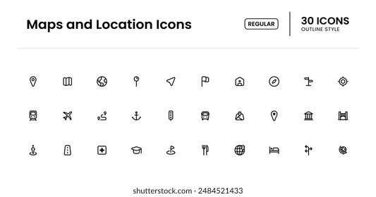 Maps and Location icon set. map, location, vector, navigation, illustration, point, pin, road, direction, gps, icon, marker. Vector outline icon illustration