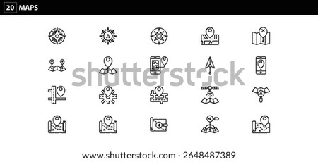 Maps and Location Icon Set - Navigation, GPS, Pin, and Direction Symbols