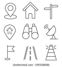 mapas y ubicación icono.mapas y ubicación conjunto de símbolos vectores para web infográfica.