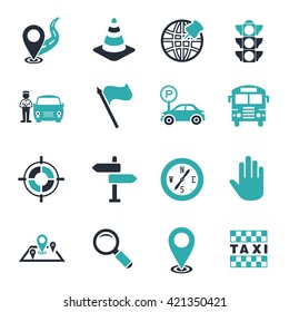 Maps, location, navigation and transportation icons set