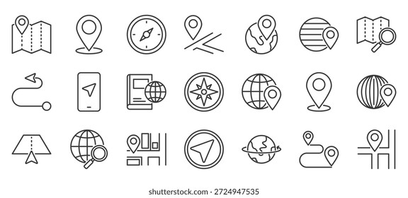 Mapas Ubicación Esquema Icono Pack colección de mapa, pin, navegación, viaje, ubicación, marcador, GPS, Vector, marca, icono de la ciudad