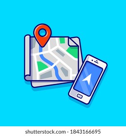 Maps Location And Phone Cartoon Vector Icon Illustration. Transportation Technology Icon Concept Isolated Premium Vector. Flat Cartoon Style