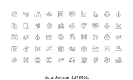 Maps and locations concept illustration, linear icons, line signs set, vector collection