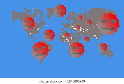 Maps with many viruses endanger world . Illustrations background 