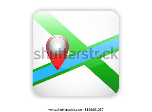 Maps Mobile App Icon White Button Stock Vector Royalty Free