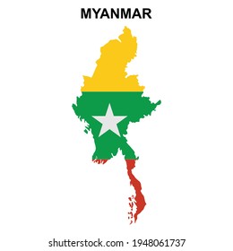 maps of Myanmar with national flags icon vector symbol