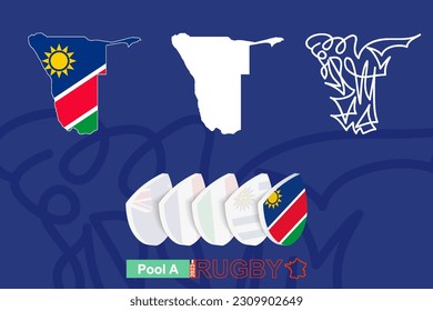 Maps of  Namibia in three versions for rugby international championship. Abstract background.
