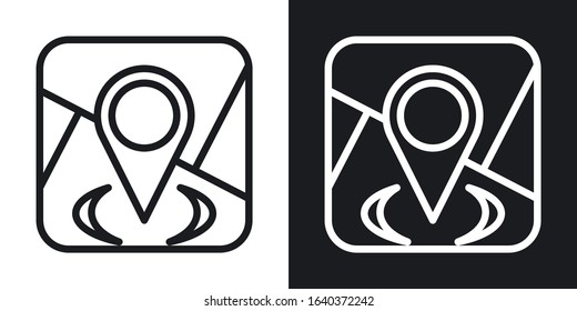 Maps and navigation app icon for smartphone, tablet, laptop or other smart device with mobile interface. Minimalistic two-tone version on black and white background