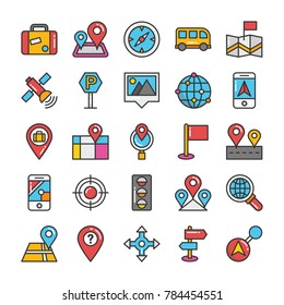 Maps and Navigation Coloured Flat Icons