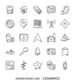 
Maps  And Navigation Doodle Icon Set
