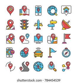 Maps and Navigation Flat Vector Icons