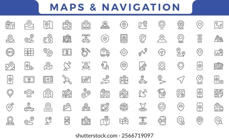 Maps and Navigation icon set illustration with map, navigation, gps, compass, directions, route, path, waypoint, destination, location icon set vector
