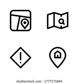 Maps & navigation icon set = map, search map, warning sign, pin home.
Perfect for website mobile app, presentation, illustration and any other projects.