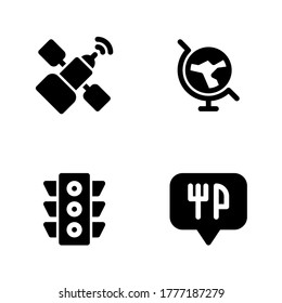 Maps & navigation icon set = satellite, globe, traffic light, symbol cutlery.
Perfect for website mobile app, presentation, illustration and any other projects.