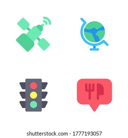 Maps & navigation icon set = satellite, globe, traffic light, symbol cutlery.
Perfect for website mobile app, presentation, illustration and any other projects.