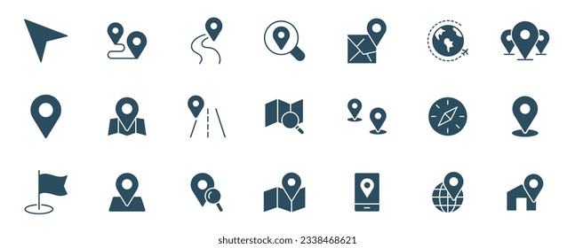 Maps And Navigation Icon vector. symbol of  location, geo map, route, and navigate solid illustration