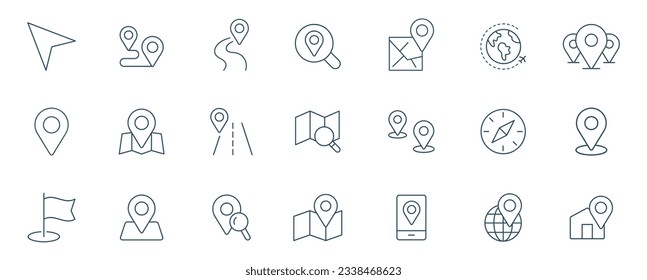 Maps And Navigation Icon vector. symbol of  location, geo map, route, and navigate outline illustration