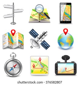 Maps and navigation icons photo realistic vector set