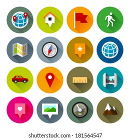 Maps and navigation icons. Professional vector flat and long shadow icons for your website, application and presentation.