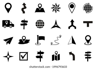 Karten und Navigationssymbole gesetzt, Karten Positionen Symbol Vektorsymbol. eps
