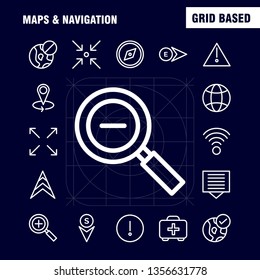 Maps And Navigation Line Icon Pack For Designers And Developers. Icons Of Food, Fork, Kitchen, Knife, Tools, Arrow, Bearing, Direction, Vector
