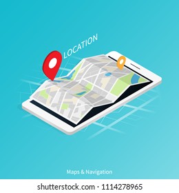 Maps & Navigation location,mobile application isometric vector