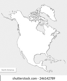 Maps of North America on gray background.  Isolated silhouette continent