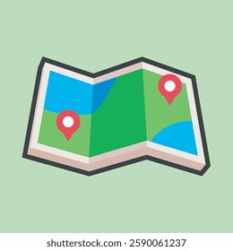 maps paper with gps point in outline flat vector design.