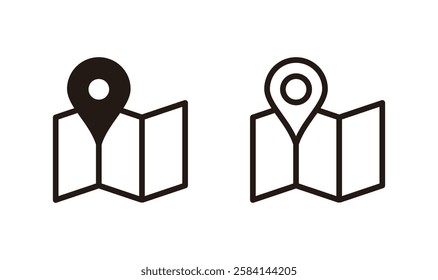 Maps and pin icon logo design. location sign and symbol. geo locate, pointer icon.