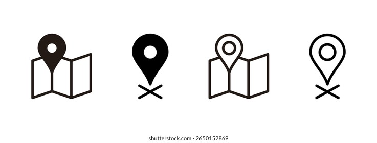 Karten und Pin-Symbol-Logo-Design. Ortszeichen und Symbol. Geo suchen, Zeigersymbol.