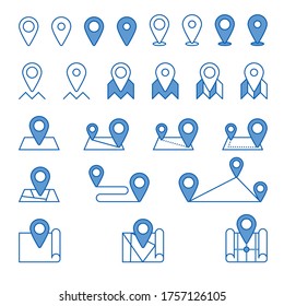 Icono de mapeo Pin. Iconos de navegación establecidos. Punto de anclaje, icono de ubicación en fondo blanco