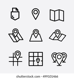 Maps Pin Icon. Navigation Icons Set. Brochure Map