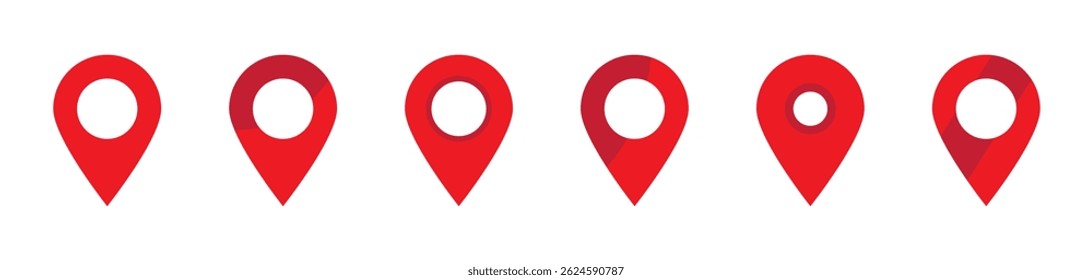 Mapeia o ícone de pin. Conjunto de ícones vermelhos do mapa de localização.