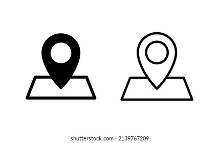 Karten und Pin-Symbol-Vektorgrafik. Ortszeichen und Symbol. Geo suchen, Zeiger-Symbol.