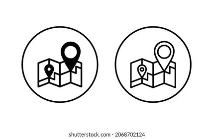Maps and pin icons set. location sign and symbol. geo locate, pointer icon.