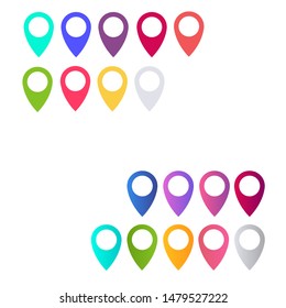 Maps pin. Location pin. Pin icon vector. Location map icon. Set. Flat and Gradient.