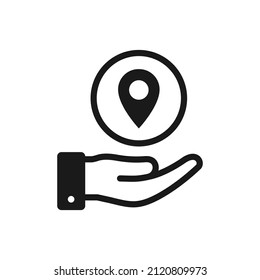 Maps pin on hand. Location pointer icon design isolated. Vector illustration