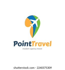 Map's Pin and plane travel logo. Travel logo icon vector design illustration 