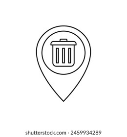 Maps pin with trashcan. Trash marker, littering zone icon line style isolated on white background. Vector illustration