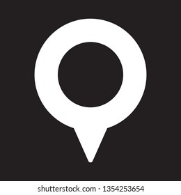 Maps pin. White location map icon on black background.