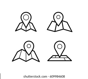 Maps and pins vector icons. Make your own custom location pin icon. Map with pin symbol. Navigation and route concept illustration. Vector icon for contact web page