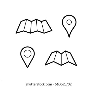 Maps and pins vector icons. Make your own custom location pin icon. Map with pin symbol. Navigation and route concept illustration. Vector icon for contact web page