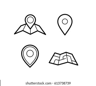 Maps and pins vector icons. Make your own custom location pin icon. Map with pin symbol. Navigation and route concept illustration. Vector icon for contact web page