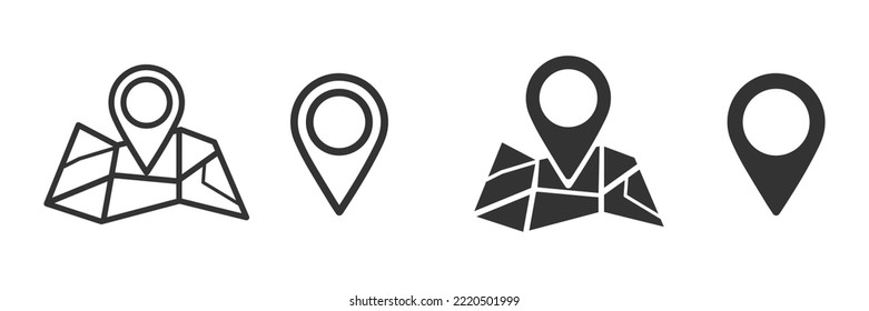 Karten und Pins, Vektorsymbole. Darstellung des Navigations- und Routenkonzepts. Einzelvektor