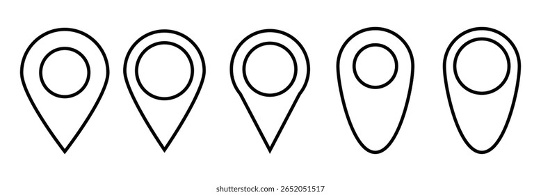 Mapeia e fixa ícones de vetor. Ilustração do conceito de navegação e rota. Ícone de vetor para a localização da página da Web do contato. Modelo de símbolo de pacote de elementos GPS para gráfico e logotipo de coleção de design da Web. EPS 10