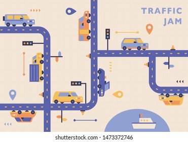 maps of roads and cars. flat design style minimal vector illustration.